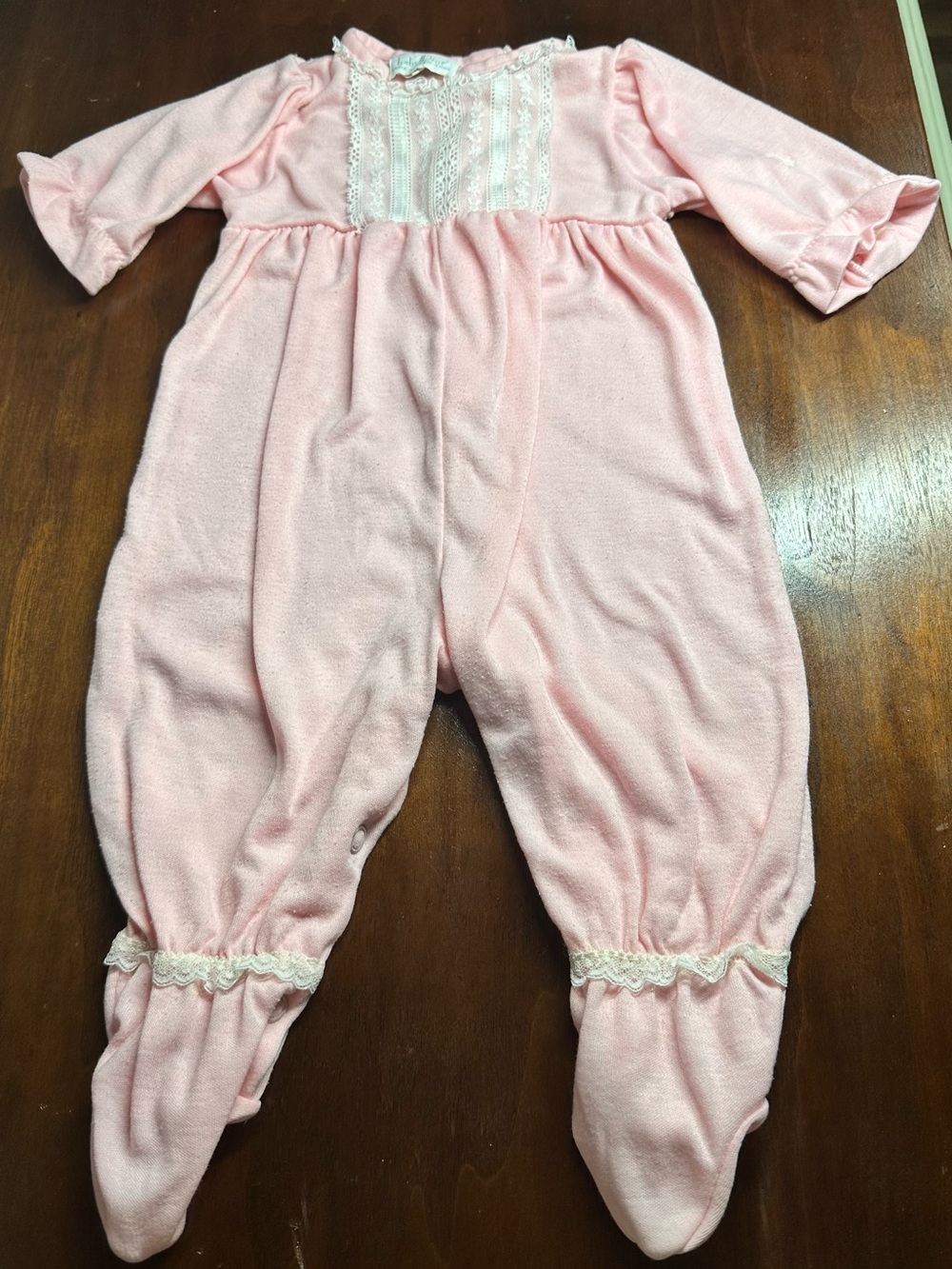 Vintage Baby Dior Pink Footed Pajamas (3-6M) – Elegant Lace Details!